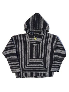 Iguana Jack Mexican Poncho Hoodie Pullover Black Drug Rug Large Surfer Skater